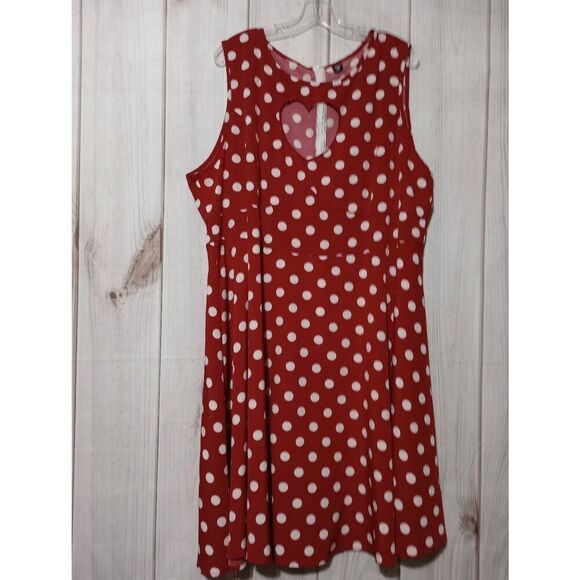Shein Dress Ladies 4xl Read Measurements Red White Polka Dot Midi Sleeveless Cut - Picture 1 of 7